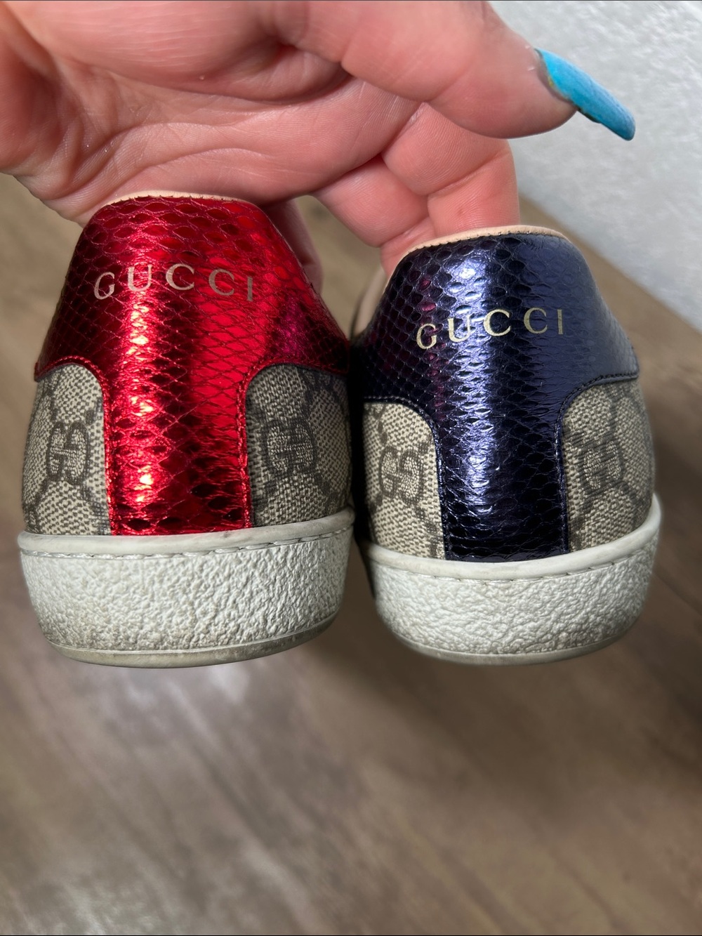 Gucci Beige GG Supreme Canvas Sneakers with Red & Navy Web - Picture 6 of 8